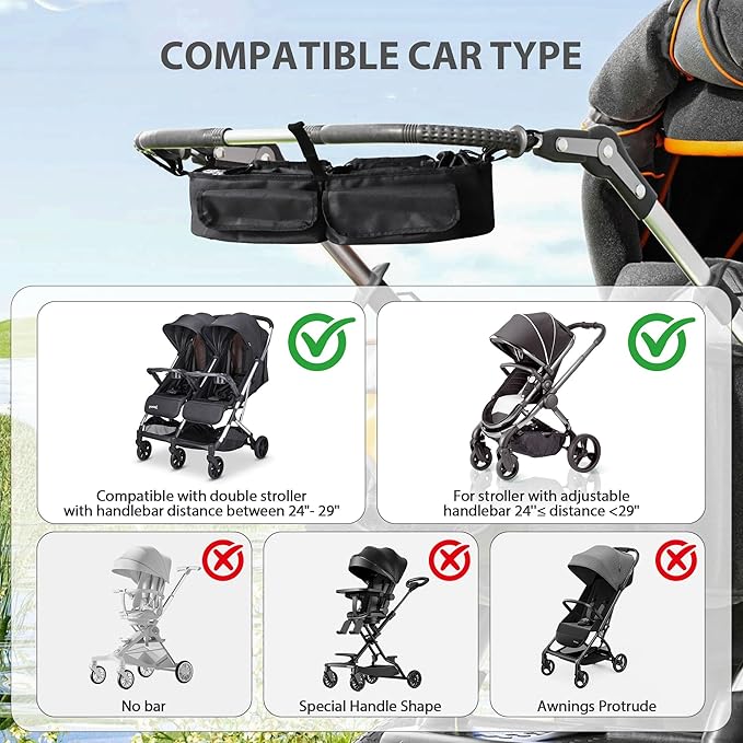 Double Stroller Organizer, Parent Console Double Baby Stroller Accessories Compatible with Jeep, for Bob Duallie, for City Mini GT2, Baby Travel Essential Storage Attachment, Black