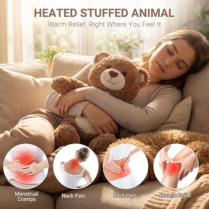 Teddy Bear Heating Pad for Period Cramps, Heated Stuffed Animal Plush Toy, USB Electric Heating Pad with Auto Shut Off,Warm Plushie for Belly Back Shoulder Pain Relief, Gift for Mom Women
