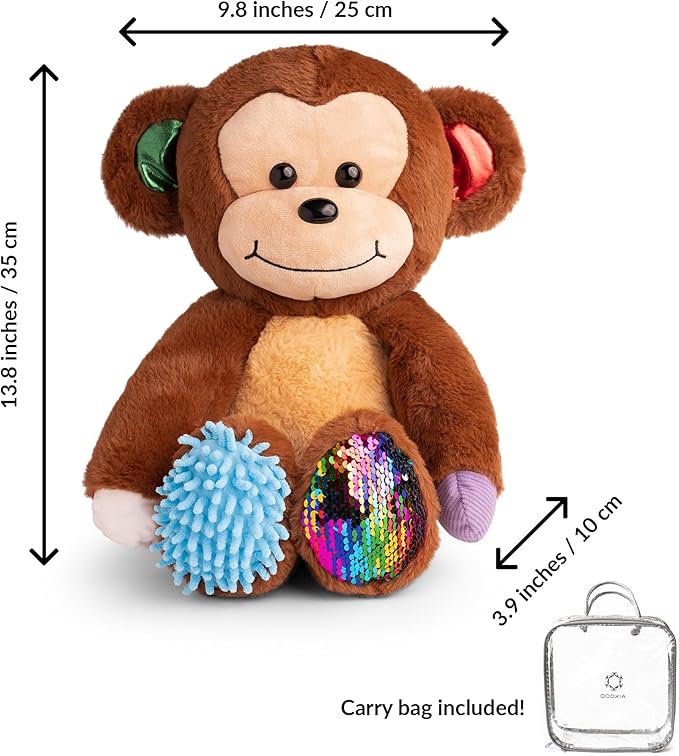 ODOXIA Sensory Monkey Stuffed Animal | Sensory Plush Toy | Fidget Stuffed Animal for Kids | Great for Sensory Needs | Sensory Stuffed Animals for Children | Sensory Pillow Plush