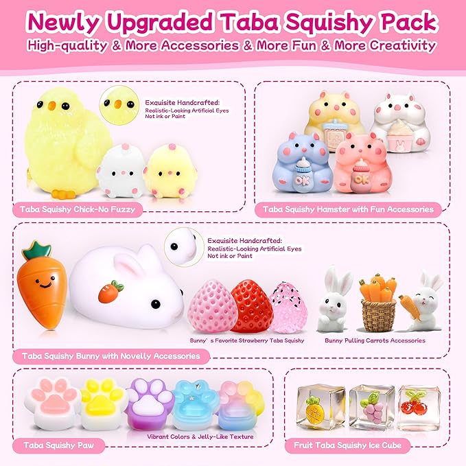 24Pack Taba Squishy Toys kit - Squishy Fidget Toys Party Favors for Kids 8-12-Kawaii Squishies Squeeze Toys for Girls 8-10,6 7 8 9 10 11 12 Year Old Girl Birthday Gifts Fidgets for Kids Classroom