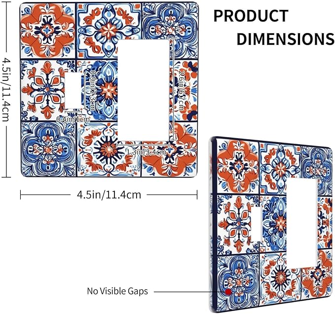 Outlet Covers Colorful Talavera Mexican Tile 1 Toggle 1 Rocker Combination Decorative Wall Plate Electrical Switch Plates Light Switch Cover Plate For Bathroom Kitchen Decor