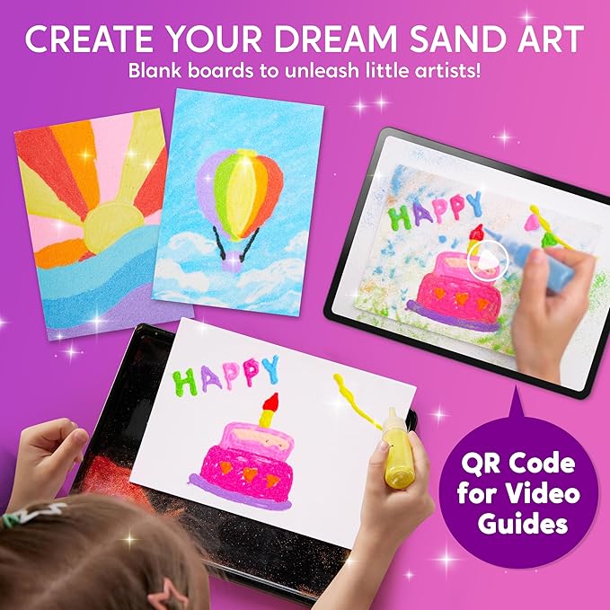 JOVA Klever Kits Glow Sand Art Kits for Kids, Glow in The Dark Sand Painting with 14 Colors, Kids Crafts, 6 Fantasy Templates & 4 DIY Sheets, Mess Free Arts and Crafts, Gifts for Girls Ages 5+