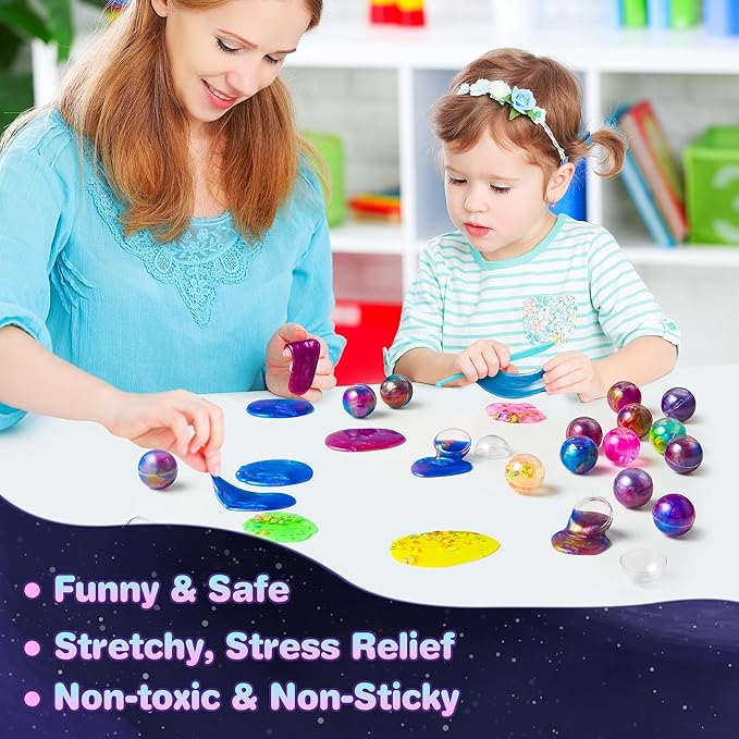 24 Pack Galaxy Slime Party Favors for Kids Slime Balls Bulk Stretchy & Non-Sticky DIY Stress Relief Putty Toy Birthday Halloween Christmas Stocking Stuffers, Classroom Reward for Girls Boys