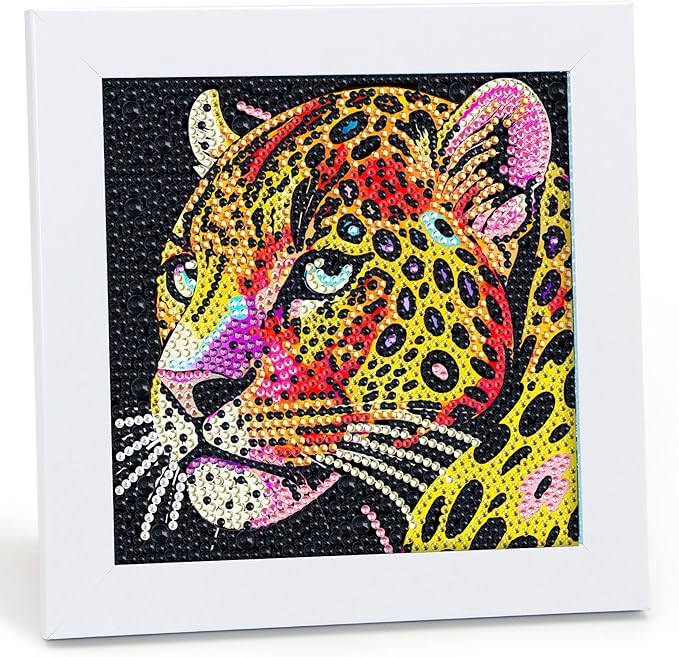 Libfx Diamond Art Kits for Kids with Frame Diamond Art for Girls Boys Beginners Arts and Crafts Ages 8-12 Birthday Gifts (Leopard)