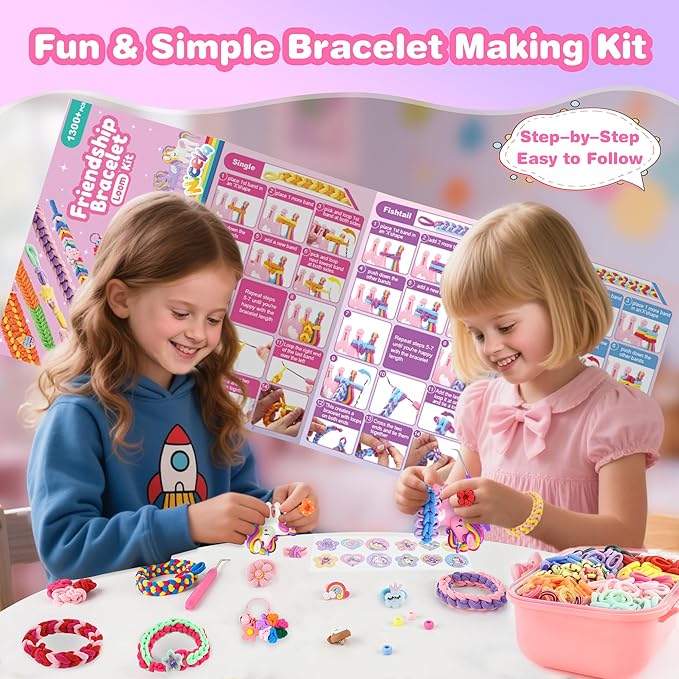 Rubber Band Bracelet Kit for Kids Girls Ages 6-12, 1300+ PCS DIY Craft Kits with 2 Weaving Comb & Organizer, Weaving Loom Kit Toys, Christmas Birthday Valentine Gifts for 7 8 9 10 11 12 Year Old