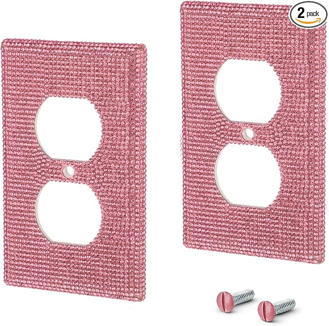 2 Pcs Outlet Covers Wall Plate, 4.5" x 2.8" Pink Rhinestone Socket Covers Bling Decorative Duplex Light Switch Cover for Women Girls Bedroom Home Decor