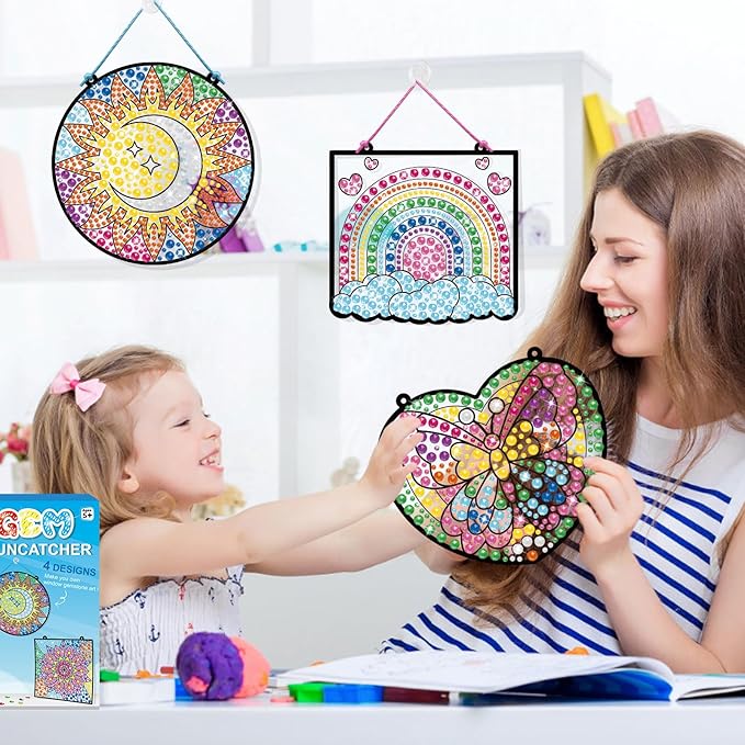 BANBBUR 4 Pcs Window Art Kits for Kids,Gem Arts for Kids Ages 8-12 4-8,Suncatcher Kits for Kids,Diamond Art and Crafts for Girls Boys Birthdays Christmas Gift