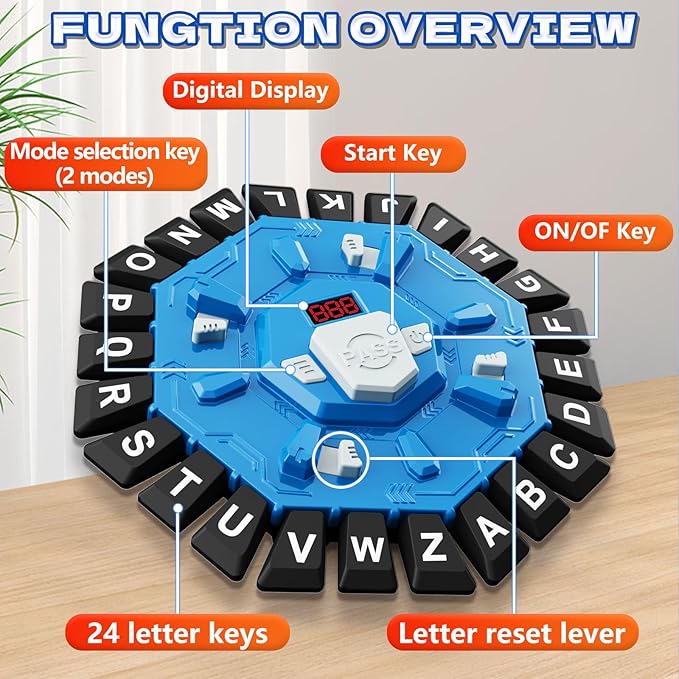 Resflycheng Word Game Family Board Game with Digital Display Timer and 2 Categories Modes Fun Fast-Paced 24-Letter Game for Learning Party Interactive (Blue)