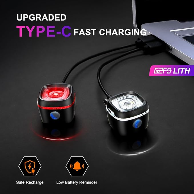 Bicycle Front & Rear Lights, Type-C Rechargeable LED Bike Light Set, IPX6,Waterproof Flashlight for Night Riding, Safety Headlight Taillight, Kids Girls Children's Bicycle Accessories