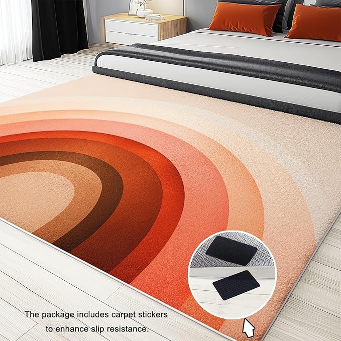 Geometric Arch Rainbow Area Rug 5 x 7 ft Durable Rugs Pink Non-Slip Carpet, Indoor Machine Washable Breathable Carpet for Living Room Hallway Playroom Floormat