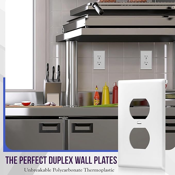 Enerlites 8821-W Duplex Receptacle Outlet Wall Plate, Standard Size 1-Gang, Polycarbonate Thermoplastic, White