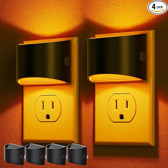 DORESshop LED Night Light[4 Pack], Night Lights Plug into Wall, 3 Level Brightness Adjustable Plug in Night Light, Dusk to Dawn Sensor, Nightlights for Adults, Bedroom, Bathroom, Hallway, Amber