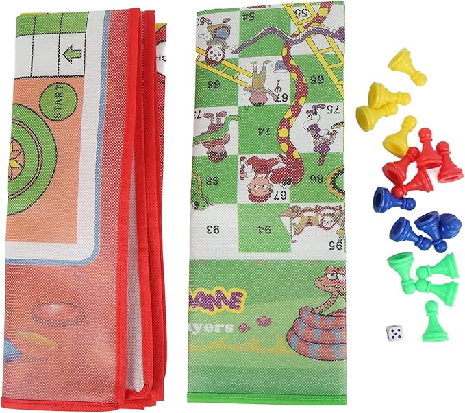 Flying Chess Ladder Board Game Set 2 in 1 Chess Board Games Toys for Kids Adults Entertainment Non Woven Fabric Foldable Lightweight Portable Travel Family Fun PP Material