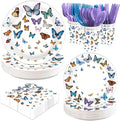 168Pcs Butterfly Paper Plates and Napkins Butterfly Party Plates Disposable Fancy Butterflies Decorations for Girls Spring Bridal Shower Wedding Picnic Holiday Birthday Party Supplies Serves 24