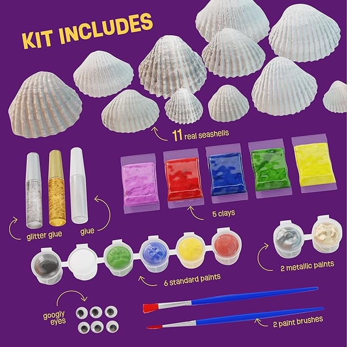 Dan&Darci Kids Sea Shell Painting Kit - Arts & Crafts for Kids - Gifts for Boys and Girls Ages 6-8, 8-12 - Craft Activities Kits - Creative Art Activity Gift Toys for Age 6 7 8 9 10 11 12 Year Old