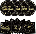 48Pcs Happy Retirement Paper Plates and Napkins Retirement Party Decorations Farewell Black and Gold Party Supplies Disposable Dinnerware Dessert Plates for Birthday Graduation Women Men Serves 24
