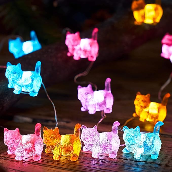 JASHIKA Cat String Lights Kawaii Deco Kitty Fairy Decorative Lights 10ft 30LED Battery Operated Novelty Lighting for Outdoor Wedding Camping Tent Baby Shower Bedroom Birthday Party