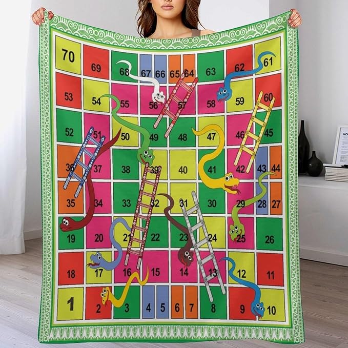 50 x 60 Inches Flannel Throw Blanket Steps Snakes and Ladders Board Game Birthday Present for Men Women Winter Holiday Soft Blankets for Bedding Sofa