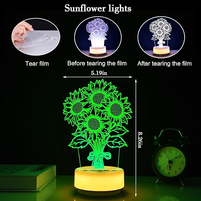 Sunflower Flower Gifts Night Light for Kids-Flower Decor Lamp for Bedroom Living Room, 14 Color with Remote / Buttons + Timer + Dim Function, Birthday Holiday Gift for Her Mom Wife Girlfriend Teacher