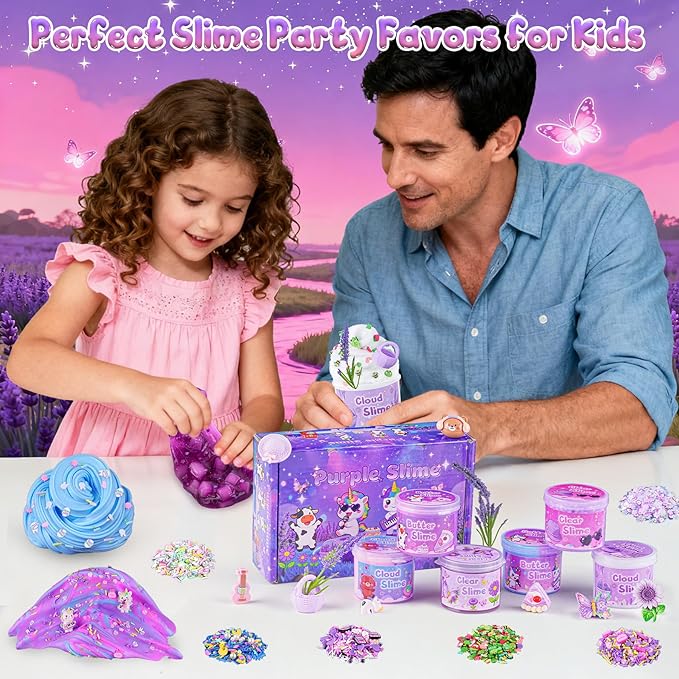 6 Pack Slimes, Purple Slime for Kids, Butter Cloud Slime kit for Girls Ages 8-12, Toys for Girls and Boys, Birthday Halloween Christmas Party Favors for Kids Goodie Bag Stuffers
