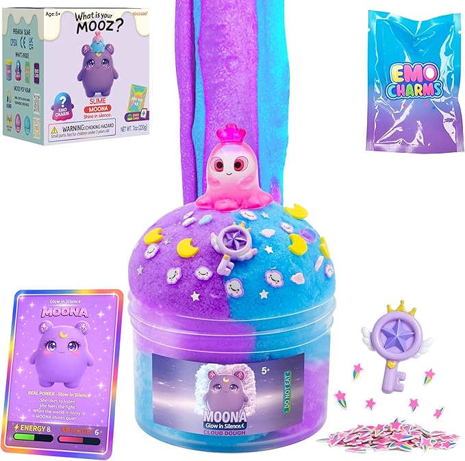 MOOZ Cloud Slime Kit for Kids - Non-Sticky Scented Dough & Fidget Toy - Squishy ASMR Sensory Slime with Mix-Ins & Axolotl Charm - Birthday Gifts for Girls & Boys Ages 5-12 - 7oz, Blue & Purple