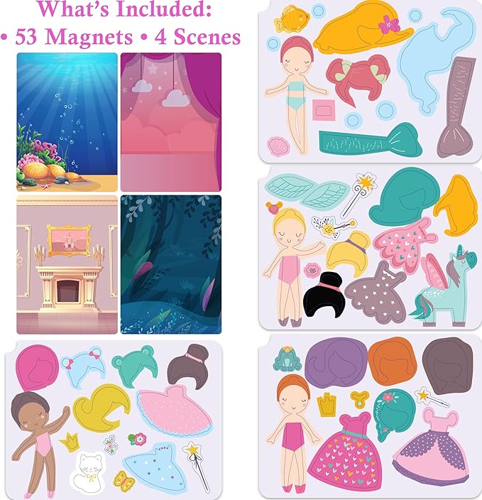 Hapinest Magnetic Dress-Up Dolls for Girls Pretend Play Set, A Fairytale Fantasy Dress Up Toy and Game for Ages 4, 5, 6, and 7 Years Old