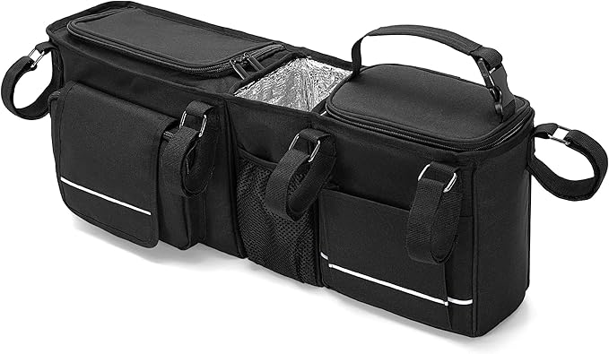 HODRANT Double Stroller Organizer Compatible with BOB Duallie & Compatible with Baby Jogger City Mini GT2 Stroller, Double Stroller Parent Console with Detachable Cooler & Cup Holder, Patent Pending