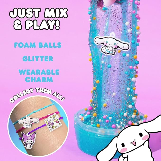 Cinnamoroll SLIMYGLOOP Mix’EMS Slime, Collectible Charm with Fun Add-Ins, Hello Kitty and Blue Glitter Slime, Sanrio Party Favors for Kids 8-12, Girls Toys Age 6-8, Sanrio Stuff