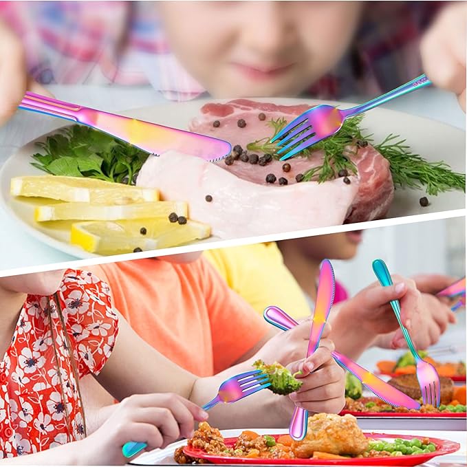 LIANYU 15-Piece Rainbow Kids Silverware Set, Stainless Steel Toddler Utensils Flatware Set, Child Cutlery Tableware Set for 5, Include knife Fork Spoon, Mirror Finished, Dishwasher Safe