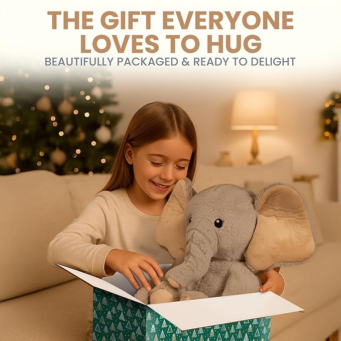 Huggle Healers Weighted Stuffed Animals for Adults, Teens and Kids - 36 Inch Long Plush Arms for Hugs - 4.5lb Elephant Stuffed Animal Plushies - Hathi Elephant