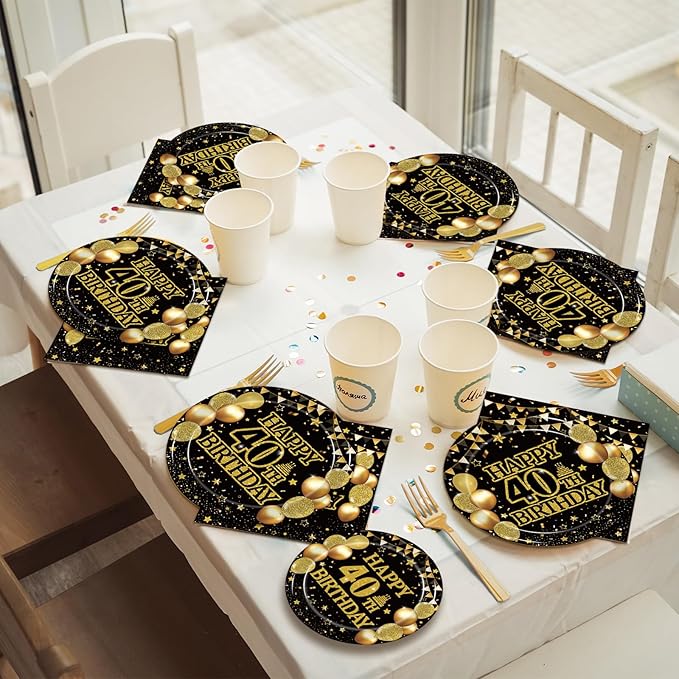 200Pcs 40th Birthday Party Tableware Set, Back in 1986 Birthday Party Decorations Supplies for Men Women Cheers to 40 Years Birthday Party Dessert Plates Napkins Forks Favors, Serve 50