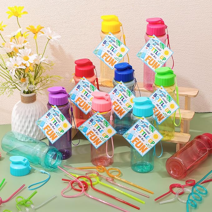 24 Set Water Bottles Bulk with Straws 18 oz End of The Year Gifts for Students Kindergarten Sports Water Bottle Summer Graduation Student Gifts from Teacher for School Classroom Party