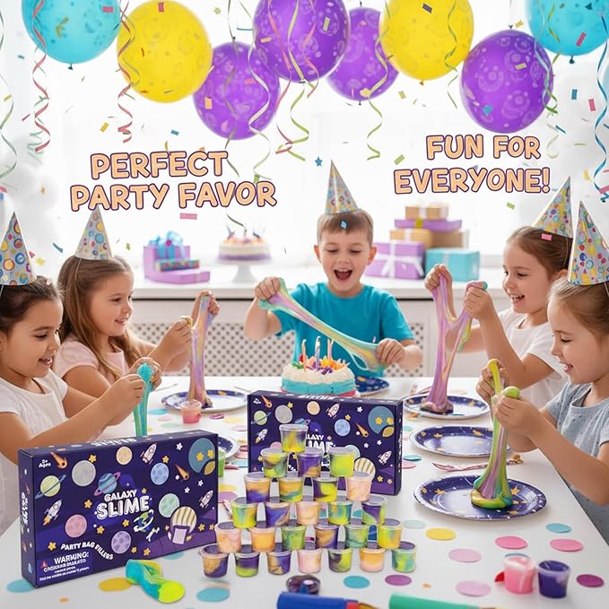 Slime Party Favors for Kids - 28 PCS Galaxy Slime Kit Gift Exchange, Non-Sticky, Non-Toxic and Mess-Free, Gorgeous Colorful Sensory Toys for Kids, Easter and Valentine Gifts (4 Style)