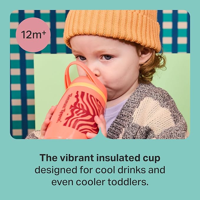 Tommee Tippee Active Spout Toddler Cups, 9 oz, Insulated Sippy Cups For Toddlers 1-3, Silicone Spout, Leak-Proof Valve and Handle, Orange and Blue, Pack of 2