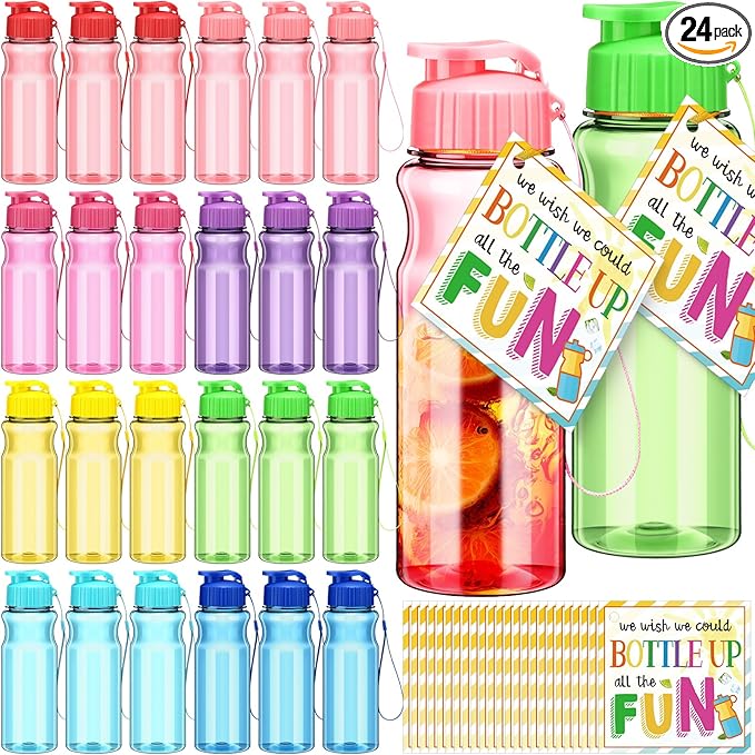 24 Pack Water Bottles for Kids School Bulk 18 oz Leakproof Reusable Sports Water Bottles Decorations End of The Year Gifts for Students from Teacher for Kids Graduation Classroom Prizes