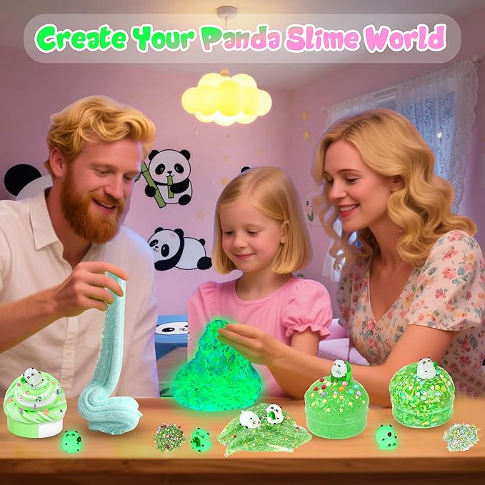 Panda Slime Kit 6×100ml, 20oz Total, Cloud, Butter, Clear & Glow in The Dark Slime Variety Pack for Kids & Adults, Stress Relief Sensory Toys, Fun Birthday Halloween