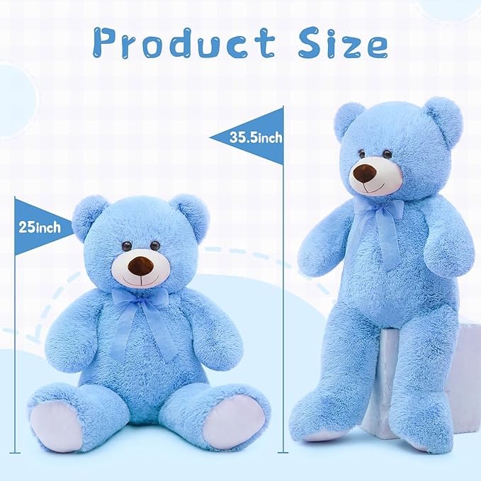 Toys Studio 36 inch Big Blue Teddy Bear Cute Stuffed Bear Plush Toy Giant Stuffed Animal for Girlfriend Kids Girls Gifts Christmas Valentine's Day Birthday Baby Shower Decorations