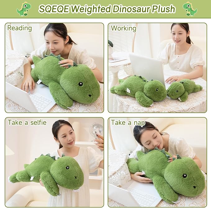 SQEQE Weighted Stuffed Animals Dinosaur Plush, Weighted Stuffed Animals Dino Plushies for Cozy Comfort, Soft T-Rex Pillow Toy for Kids Adults, Valentines & Birthday Gifts 9.8 Inch, 0.8 Lb
