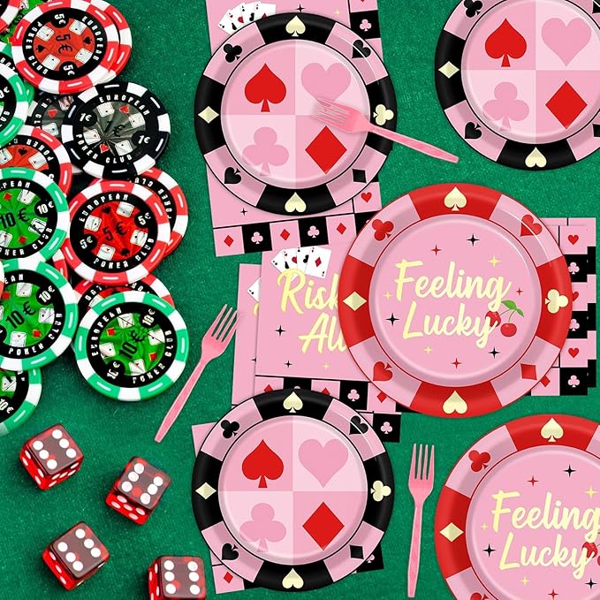 96 Pcs Casino Paper Party Plates and Napkins for Las Vegas Themed Party Supplies Casino Night Poker Dessert Tableware Set for 24 Guests Las Vegas Birthday Bachelorette Party Decorations