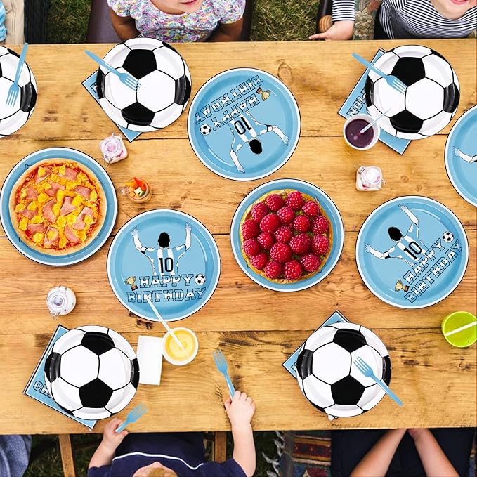 96Pcs Blue Soccer Birthday Party Supplies Blue Soccer Star Plates and Napkins Football Champion Themed Tableware Set for Sports Fans Football Theme Birthday Party Supplies，Serves 24