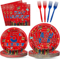 96Pcs Spider 5th Birthday Party Decorations Cartoon Spider Theme Plates Napkins Red Blue Hero Tableware set Disposable Spiderweb 5th Birthday Decoration Favors for Kids 5 Year Party Supplies Serve 24