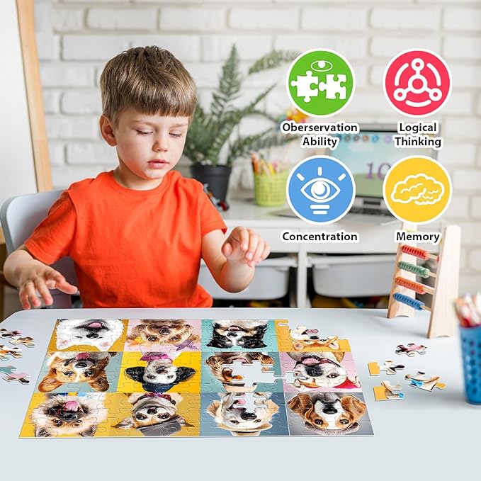 Jeacirio 100 Piece Puzzles for Kids Ages 4-8 - Dogs Flowers Donuts Cats Puzzles - Large Puzzle for Senior Jigsaw Puzzle for Kids Ages 4-6 6-8 8-10 Year Old Educational Toys Gifts 4-Pack 15"x11"