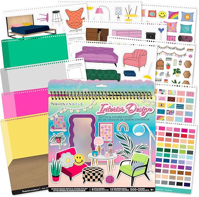 Fashion Angels Interior Design Sticker Stylist Set, Includes 20 Style Boards, 14 Sticker Sheets & 550+ Aesthetic Room Decor Stickers, Ideal for Kids & Girls