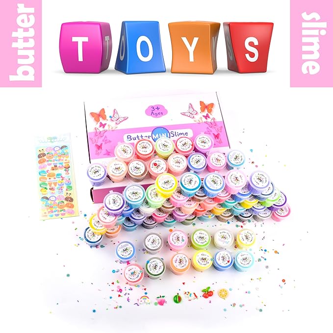 Butter Slime Kit 68 Pack, Non-Sticky and Super Soft Sludge with Cake Sticker, Perfect for Girls Party Favors, Birthday Gifts, DIY Putty Fidget Toys, Christmas Eve Box Fillers, Xmas Stocking Stuffers