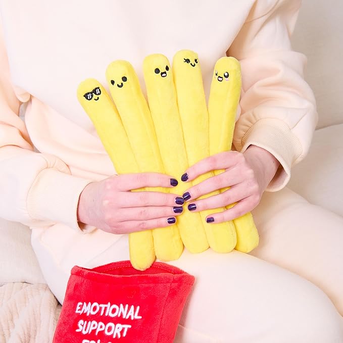 WHAT DO YOU MEME? Emotional Support Fries by Relatable, Cuddly Stuffed Animals and Plushies Set, Small Gifts for Mom, Includes 5 Plushi Toys with Carrying Basket, for Mom