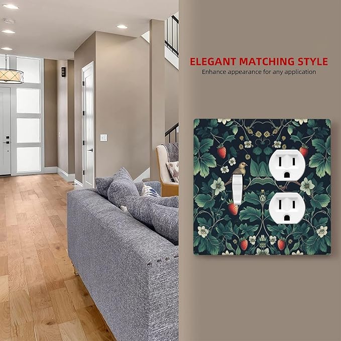 Wallplates Strawberry Birds Flowers Plant Morris Floral 1 Toggle 1 Duplex Switch Plate Electrical GFCI Faceplate Decorative Light Switch Covers for Bedroom Farmhouse Decor