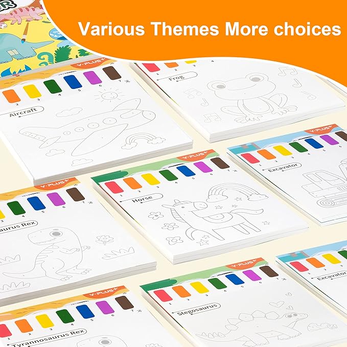 YPLUS Paint with Water Books for Toddlers, Watercolor Painting Paper Gift for Kids Ages 1-3, 2-4, 4-6, Art Craft Gift for Drawing with Brush Christmas Stocking Stuffers for Kids Toddler (All 7 Themes)