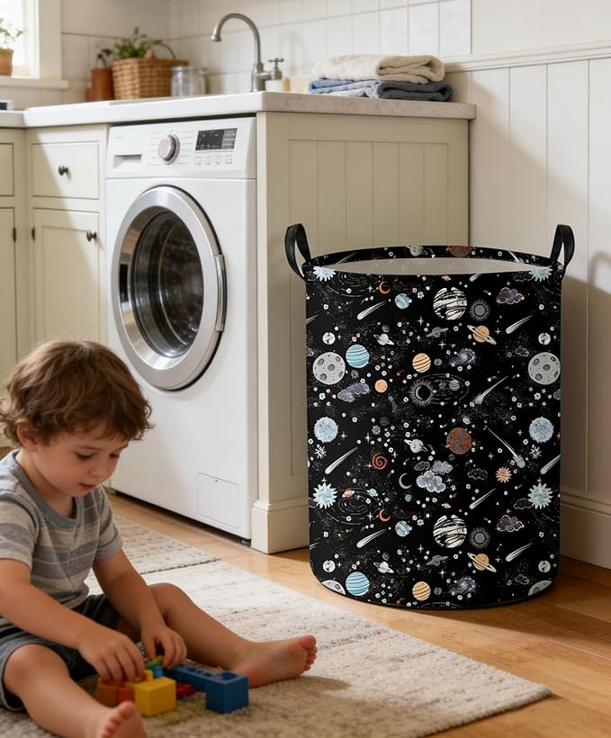 Moon and Stars Laundry hamper Baby Laundry Hamper Collapsible Canvas Waterproof Storage Bin for Kids Clothes Organizer Basket Clothes hamper Star Room Decor(Moon)