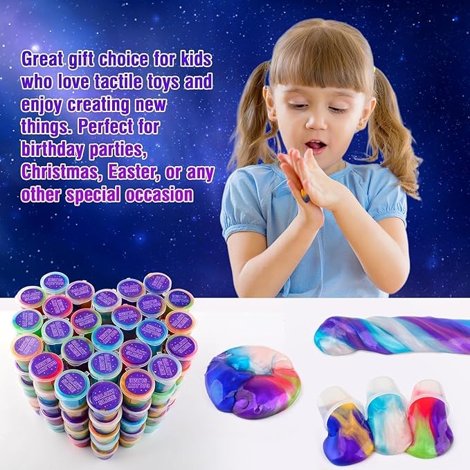 80 Pack Slime Party Favors Kit, Mini Galaxy Bulk Slime Stretchy Stress Relief for Kids 8-12, Soft Putty Toy, Girls and Boys Classroom Reward, Birthday, Goodie Bag Stuffers