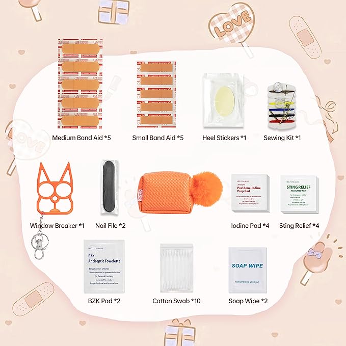 Kitgo Mini First Aid Emergency Clutch Kit -Mother Day Gift Compact Safety Pouch Party Bag with 27 Essential Items for Girl Lady Mother Wife Nurse for Girl Lady Mother Wife Nurse